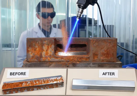 Pulsed laser cleaning rust removal sample