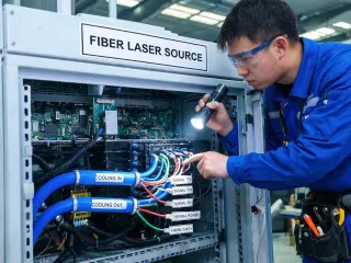 Fiber laser source cooling lines inspected